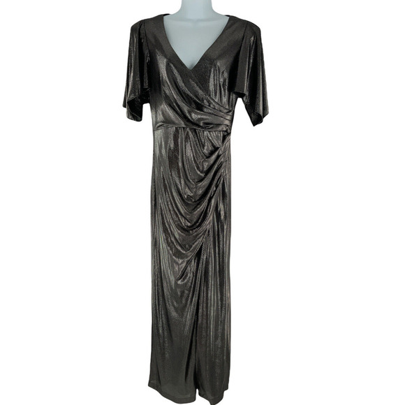 Eliza J Dress Womens Size 10 Formal Metallic Shimmer Butterfly Sleeves Maxi NEW - Picture 1 of 12